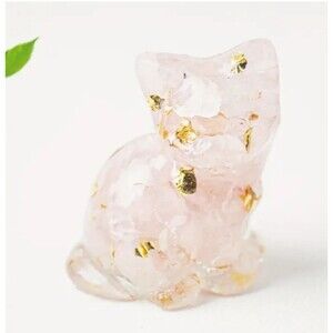 Pink Rose Quartz Cat Decor x Gift Crystals Sitting Cat Kitty